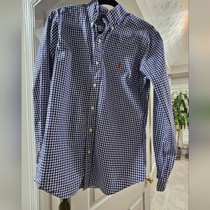 Ralph Lauren Navy and White Checkered Gingham Shirt Mens Small